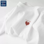 GENIOLAMODE白t恤男女短袖男款夏季衣服寬松純棉中性風(fēng)學(xué)生簡約打底半袖男生 白色(愛藝心胸標(biāo)) M (170)