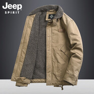 JEEP SPIRIT加絨夾克棉襖子硬漢男裝休閑加厚外套男大碼棉服棉衣男潮男冬裝 卡其色 2XL