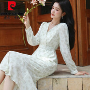 皮爾卡丹（pierre cardin）法式碎花裙V領(lǐng)連衣裙雪紡長(cháng)袖修身氣質(zhì)中長(cháng)款魚(yú)尾裙2025春秋新款 白茶夕顏綠 S 102斤以?xún)?
                                         title=