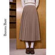 香蕉寶貝（BANANA BABY）2024秋季新款高腰百褶中長(cháng)裙女顯瘦A字通勤西裝半身裙D243QZ573 卡其 S