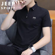 JEEP SPIRIT吉普短袖T恤男夏季韓版短袖男純色POLO 翻領T恤上衣 黑色 4XL