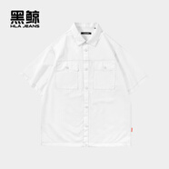 黑鯨（HLAJEANS）海瀾之家旗下寬松工裝短袖襯衫男夏季口袋拼接休閑襯衣 漂白10 S
