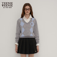 Teenie Weenie小熊女裝秋季學院休閑混紡V領學院菱形格毛衣針織衫 中灰色 S 160