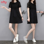 NFTY輕奢潮牌時(shí)尚輕熟風(fēng)減齡2022夏季新款歐韓風(fēng)蕾絲拼接氣質(zhì)短裙棉百搭小個(gè)子連衣裙夏天裙子 黑色 M
