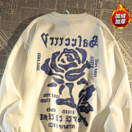 魯雅爾 美式重磅圓領(lǐng)長(cháng)袖T恤男春秋季潮牌寬松休閑加絨衛衣男打底衫上衣 白色 加絨 XL 【建議120-140斤】