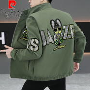 皮爾卡丹（pierre cardin）歐洲站2025春秋季男士高端刺繡夾克外套秋季休閑潮流秋裝上衣男款 綠色 M 90-110斤