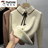 啄木鳥（TUCANO）一體絨毛衣女冬季加絨翻領(lǐng)針織衫上衣加厚保暖內(nèi)搭長(zhǎng)袖打底衫外穿 米白色 加厚一體絨 2XL 建議130-145斤