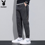 花花公子（PLAYBOY）褲子男休閑褲春秋季新款潮牌寬松韓版直筒褲男潮流百搭九分束腳褲 深灰 XL