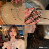 嘉宴 925銀針新款法式蝴蝶結流蘇耳環(huán)女小眾設計感高級氣質(zhì)耳夾ins耳釘 979銀色蝴蝶+絕絕子耳釘925