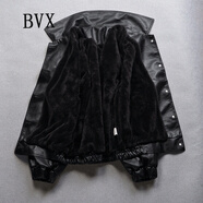 BVX外套男歐美街頭潮流寬松秋冬季男裝機車服皮衣情侶裝百搭休閑夾克 黑色加 厚款 L 150斤左右