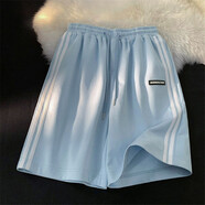 棉致薄款運動(dòng)短褲女夏潮流原宿風(fēng)條紋休閑學(xué)生韓版五分高腰顯瘦外穿 643藍色【常規高品質(zhì)】 2XL 140-155斤