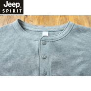 JEEP SPIRIT320G重磅美式復古亨利衫男純色T恤彈力修身華夫格亨利領(lǐng)長(cháng)袖健身 麻灰色 S