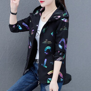 帝黛（DIDAI）外套女春秋新品女裝沖鋒運(yùn)動(dòng)中長(zhǎng)韓版風(fēng)衣女士秋裝衛(wèi)衣短夾克連帽 黑款8318 XL 建議（115-130）斤