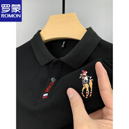 羅蒙（ROMON）2025夏季男士短袖t恤棉高端保羅有領(lǐng)刺繡POLO保羅衫男體恤 黑色主圖款 L /50建議125-140斤