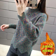 登森奧奧毛衣女2023新款針織衫秋冬時(shí)尚套頭加絨半高領(lǐng)針織打底衫上衣 墨綠色（加絨） M 建議95-105斤