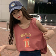 沛阮無袖背心女夏外穿吊帶ins潮顯瘦港味大學(xué)生無袖T恤運(yùn)動(dòng)chic上衣服 2022#粉紅色【啃蘋果】 M 適合85-105斤