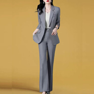 楚馨2025春秋季新款女裝兩件套套裝職業(yè)裝小西裝女士正裝小西服外套女 灰色 L