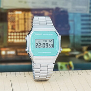 卡西歐（CASIO）復古休閑簡(jiǎn)約金屬電子防水小方塊A158WA159A168WA A-168WEM-2魅藍色反光鏡面