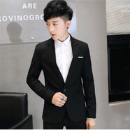 春秋季黑色西裝套裝伴郎服男西服兄弟團衣服結(jié)婚禮服正裝高中大學(xué) 單扣(黑西裝+白襯衫 L (108-120斤)