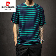 皮爾卡丹（pierre cardin）胖子拼接七分袖t恤男夏季時(shí)尚2025加肥大碼體恤中國風(fēng)寬松7分袖短 藏青色條紋款 L 115至130斤可穿