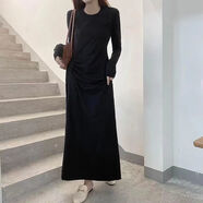 VEOX大碼胖mm純欲風連衣裙女秋季設計感小眾辣妹拉鏈緊身長袖包臀裙潮 純黑長[款]  常規(guī) 均碼 L .[建議100-115斤]