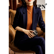 JPN 香港潮牌黑色小西裝套裝女春秋新款氣質(zhì)職業(yè)長(cháng)袖西服外套兩件套 藍色西裝+藍色正裝褲 M