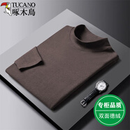 啄木鳥雙面德絨長(zhǎng)袖T恤男秋冬季新款半高領(lǐng)加絨保暖衣服純色上衣打底衫 咖啡色【雙面德絨】 4XL【建議165-180斤】