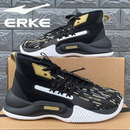鴻星爾克（ERKE）高幫籃球鞋男秋冬季新款透氣運動鞋耐磨學(xué)生比賽戰(zhàn)靴紅星實戰(zhàn)球鞋 正黑/國王金 44