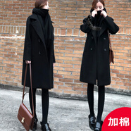 SXA香港潮牌毛呢外套女秋冬新款小個(gè)子呢子大衣赫本風(fēng)氣質(zhì)雙排扣外套 黑色加棉 XS