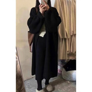 家隆名秀復(fù)古法式毛衣外套開衫女春秋2025年新款寬松慵懶風(fēng)中長款針織上衣 黑色 S