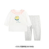 衣拉拉（elala）夏季0-1歲女童長袖薄款套裝嬰兒純棉空調(diào)服分體衣寶寶夏天衣服 花園萌寶(冰川米白) 90cm(90碼建議身高80cm)