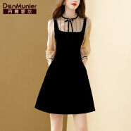丹慕妮尔法式长袖黑色连衣裙女春季时尚休闲显瘦收腰裙子 黑色 155/80A/S