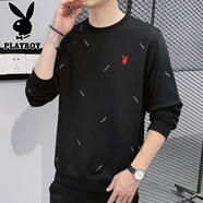 花花公子（PLAYBOY）長袖t恤男春秋新款時尚百搭休閑圓領(lǐng)衛(wèi)衣男潮流寬松純色上衣男裝 6039黑色 L 170