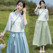 景華年春夏改良漢服新中式女裝國風(fēng)復(fù)古刺繡斜襟上衣裙子班級茶藝服套裝 流蘇(默認(rèn)與衣服顏色一致) M (建議90-105斤)