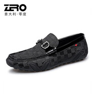 零度尚品Zero豆豆鞋男夏季新款軟底真皮樂福鞋男士休閑鞋一腳蹬懶人鞋子潮 黑色 41