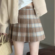 奧洛黛婭復(fù)古毛呢裙格子百褶裙秋冬新款大碼美式氣質(zhì)短裙紅色a字半身裙女 卡格子 自帶安全內(nèi)襯 2XL 腰圍78 CM