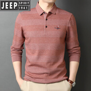 JEEP高檔高端款長(cháng)袖t恤男翻領(lǐng)p0lo衫商務(wù)春秋新款中年男裝衛衣男打底 727橘黃色 M 170/84A