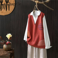 拉夏貝爾（La Chapelle）品牌折扣針織馬夾v領(lǐng)背心女秋冬寬松休閑外穿羊毛衫坎肩馬甲毛衣 純100自動(dòng)發(fā)熱紅色 單件馬甲 純100自動(dòng)發(fā)熱XL 建議120-130斤