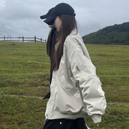 妍莉芬（yanlifen）棒球服春秋短外套女裝春季2025年新款短款衣服休閑風(fēng)衣外套上衣 米灰色 夾棉款 S 建議85-114斤內