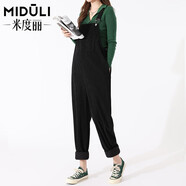 米度麗 孕婦背帶褲孕婦褲子春秋牛仔褲背帶長(zhǎng)褲闊腿褲秋裝外穿時(shí)尚穿搭 黑色背帶褲-單件-50512 L（建議100-140斤左右）