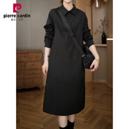 皮爾卡丹（pierre cardin）歐貨大I碼寬松POLO領(lǐng)長袖襯衫裙子春秋新款遮肉休閑打底連衣裙 黑色 2XL 建議136-150斤
