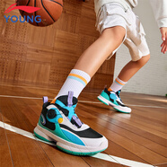 李寧兒童籃球鞋男大童2025新款怒放拂曉防滑減震青少年籃球比賽鞋 標準白/黑色/海豚藍92 36