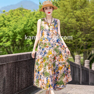 KAMUSEN夏裝洋氣棉綢連衣裙中年人造棉時(shí)尚外穿無袖背心綿綢長(zhǎng)裙 6810號(hào) 2XL 【115-130斤】