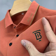 鑫羅圣保短袖t恤男士春夏季新款POLO男衫翻領(lǐng)刺繡寬松大碼商務(wù)休閑上衣服 橘紅 M 【建議100-120斤】