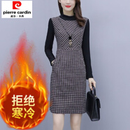 初徑毛呢連衣裙女士裝長袖秋冬2025新款媽媽短裙氣質(zhì)格子一步包臀裙子 加絨加厚 XL
