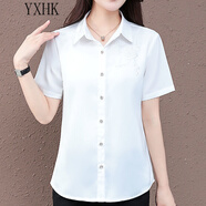 YXHK襯衫女短袖夏品牌女裝繡花薄款夏季休閑襯衣百搭氣質(zhì)上衣 白色 2XL 【建議115-130斤】