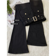 蘭威費雷黑色微喇春新款牛仔褲女小個(gè)子顯瘦馬蹄褲辣妹高腰喇叭長(cháng)褲潮 黑色 S 建議80-98斤