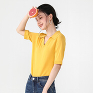 易菲（YIFINI）polo領(lǐng)針織衫短袖女寬松顯瘦常規(guī)上衣夏季新款潮2105M904 黃色 0S