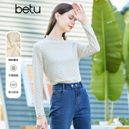 百圖betu女裝春季新款T恤泫雅風(fēng)蕾絲長(cháng)袖時(shí)尚疊穿T恤女2301T15 米白 L （米白預售04/03發(fā)貨）