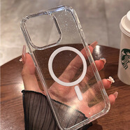 適用蘋(píng)果15promax手機殼亞克力透明細閃粉iPhone13磁吸14全包硬殼 【全透明 閃粉磁吸硬殼】軟邊 iPhone 15 Pro max 6.7寸